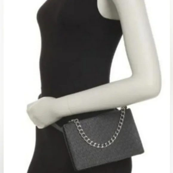 NWT. ON HOLD Michael Kors Signature Belt Bag. Black and Grey With Silver Chain. - Picture 2 of 6